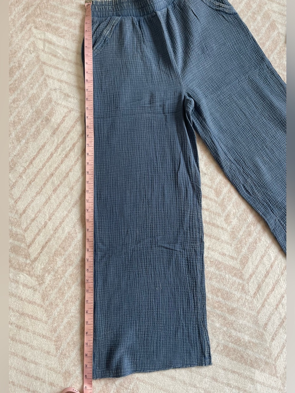 Zenana 100% Cotton Acid-Wash Gauze Pants - Dusty Blue - Picture 5 of 9